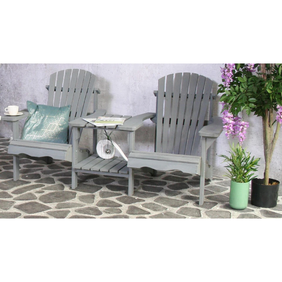 SenS-Line Adirondack Dubbele Tuinstoel - Hout - Grijs 6 SenS-Line Adirondack Dubbele Tuinstoel - Hout - Grijs - Afbeelding 4