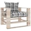 VidaXL Tuinbank Met Grijs Geruite Kussens Pallet Grenenhout -Kettler Stoelen Winkel 1000056783