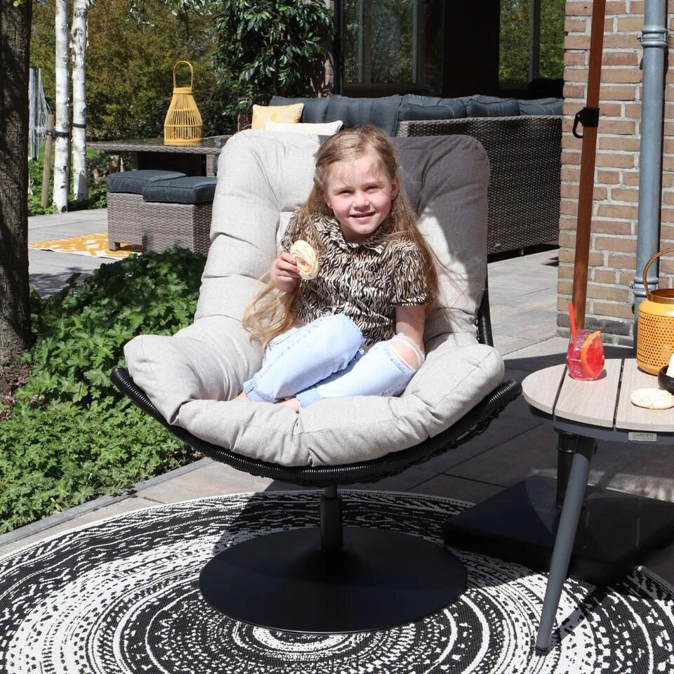 Woood Swivel Loungestoel Zwart 4 Woood Swivel Loungestoel Zwart - Afbeelding 2