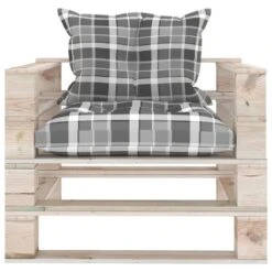 VidaXL Tuinbank Met Grijs Geruite Kussens Pallet Grenenhout -Kettler Stoelen Winkel ed0fc44e6a1147629e15ebab2a342fd2